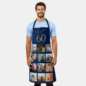 60誕生日ブルー金ゴールド エプロン (着用した状態)