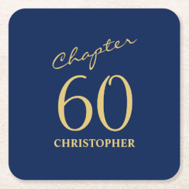 60誕生日ブルー金ゴールド スクエアペーパーコースター