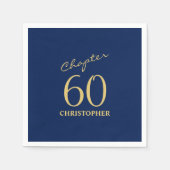 60誕生日ブルー金ゴールド スタンダードカクテルナプキン (正面)