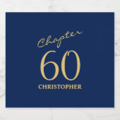 60誕生日ブルー金ゴールド スパークリングワインラベル (シングルラベル)