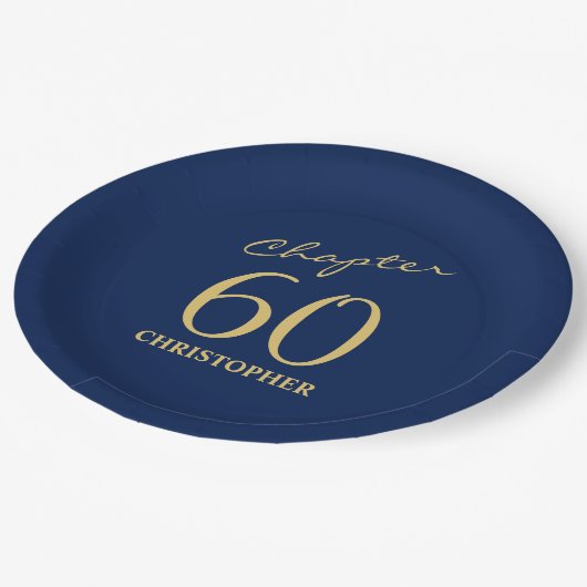 60誕生日ブルー金ゴールド ペーパープレート (アングル)