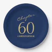 60誕生日ブルー金ゴールド ペーパープレート (正面)