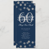 60誕生日プログラムシルバー紙吹雪メニュー海軍 招待状 (正面/裏面)