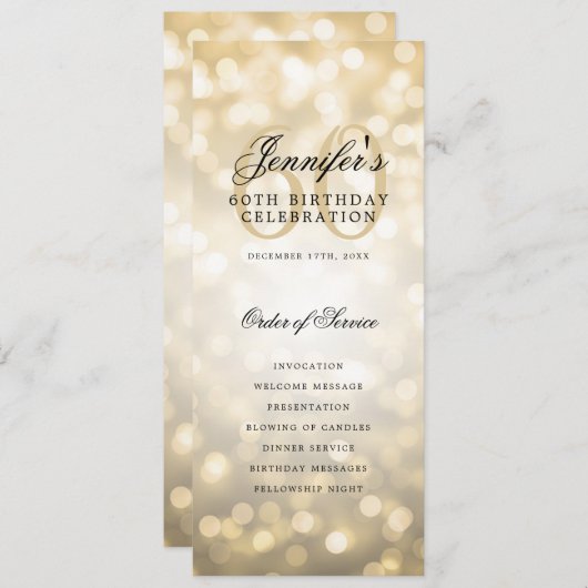 60誕生日プログラム金ゴールド《写真》ぼけ味メニュー+ありがとうございます 招待状 (正面/裏面)