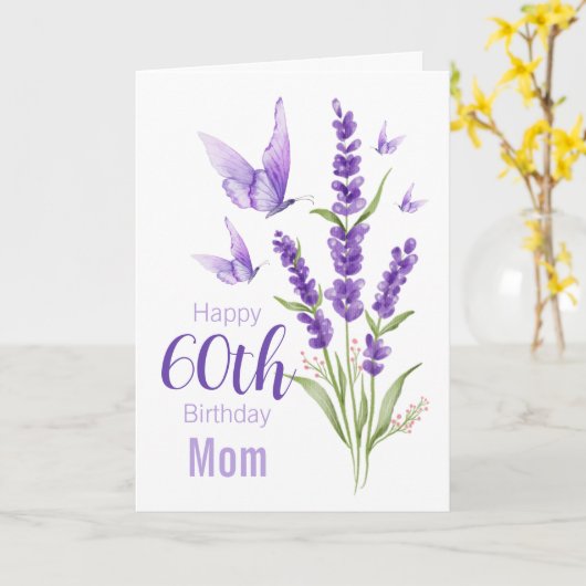 60誕生日マママラベンダーの香り蝶 カード (黄色い花)