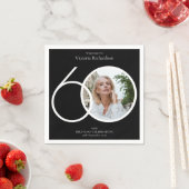 60誕生日ミニマル白黒カスタム写真 スタンダードカクテルナプキン (インサイチュ)