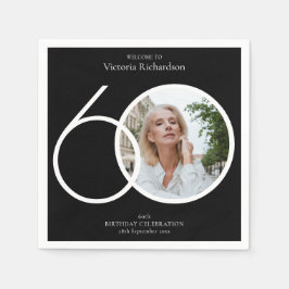 60誕生日ミニマル白黒カスタム写真 スタンダードカクテルナプキン