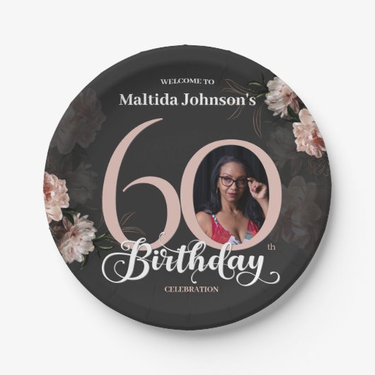 60誕生日ムーディフローラピンクカスタムの写真 ペーパープレート (正面)