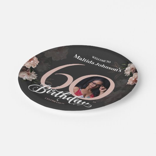 60誕生日ムーディフローラピンクカスタムの写真 ペーパープレート (アングル)