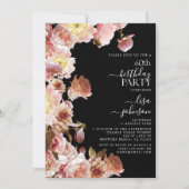 60誕生日ムーディモダンーダークピンクのスクリプトフローラ 招待状 (正面)