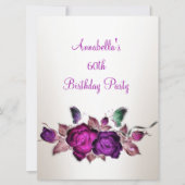 60誕生日ムーヴピンクローズフローラアート3 招待状 (正面)