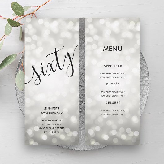 60誕生日メニューシルバーグリッターライト 招待状