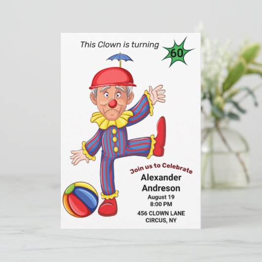 60誕生日メンおもしろいピエロエピックアメージング 招待状 (スタンド正面)