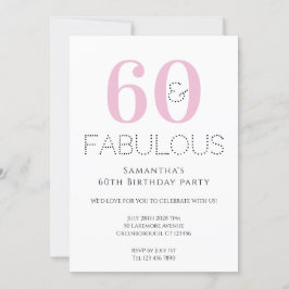 60誕生日モダンピンクパーティの招待状 招待状