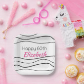 60誕生日モダンピンクブラック紙プレート ペーパープレート (パーティー)