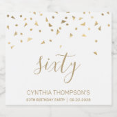 60誕生日モダン金ゴールド三角形紙吹雪白 スパークリングワインラベル (シングルラベル)