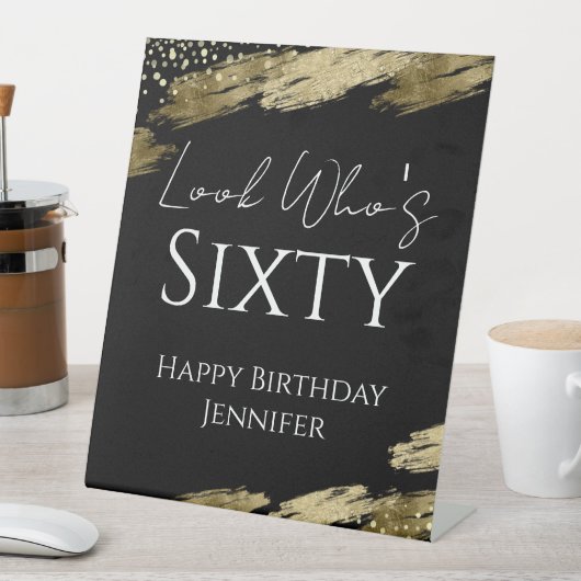 60誕生日ルック誰金ゴールドブラックペデスタルサイン 台座サイン (インサイチュ)