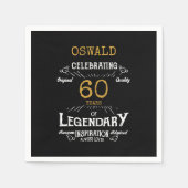 60誕生日レジェンダリーブラック金ゴールドレトロ スタンダードカクテルナプキン (正面)