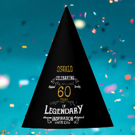 60誕生日レジェンダリーブラック金ゴールドレトロ パーティーハット