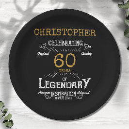 60誕生日レジェンダリーブラック金ゴールドレトロ ペーパープレート