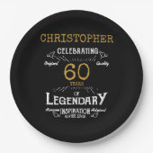 60誕生日レジェンダリーブラック金ゴールドレトロ ペーパープレート (正面)