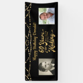 60誕生日レトロブラック金ゴールドストリングライトフォト 横断幕 (縦)