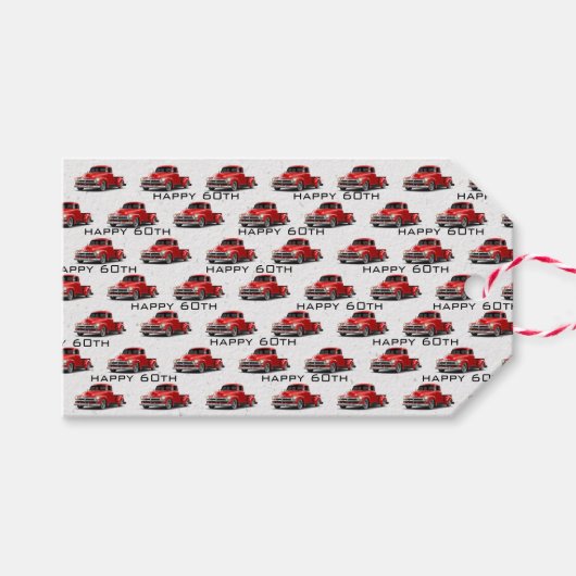 60誕生日レトロレッドトラック ギフトタグ (正面(横))
