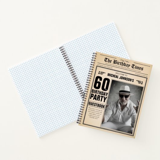 60誕生日ヴィンテージ新聞カスタムゲストブック ノートブック (内部)