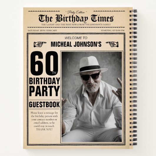 60誕生日ヴィンテージ新聞カスタムゲストブック ノートブック (裏面)