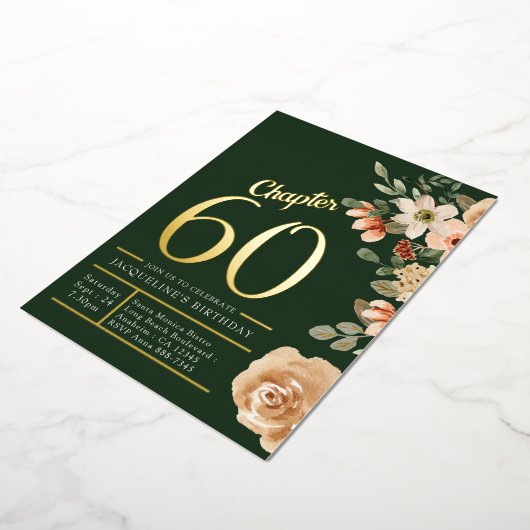 60誕生日ヴィンテージ水彩フローラ金ゴールド 箔招待状 (回転した状態)