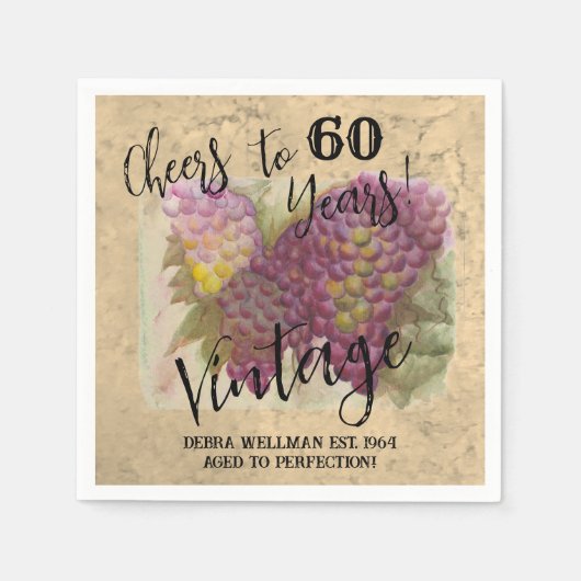 60誕生日ヴィンテージ水彩ワインをテーマ スタンダードカクテルナプキン (正面)