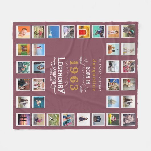 60誕生日写真テンプレートマザー祖母Fl フリースブランケット (正面(横))