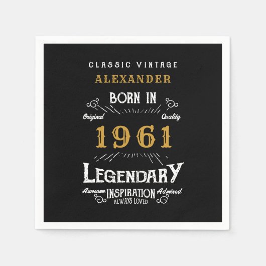 60誕生日名前を追加生まれ1961伝説的 スタンダードカクテルナプキン (正面)