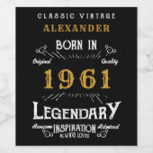 60誕生日名前を追加生まれ1961伝説的 ワインラベル (シングルラベル)