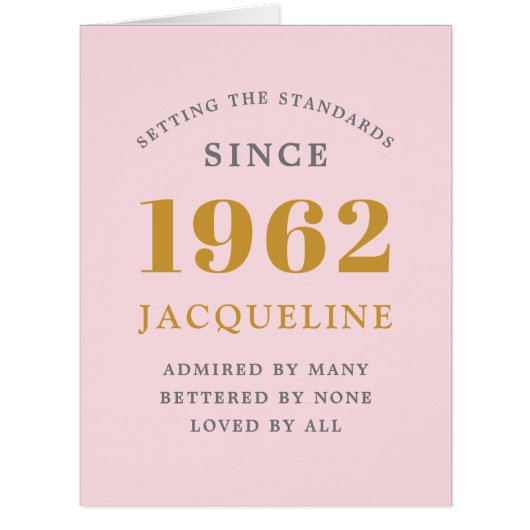 60誕生日名1962ピンクシックエレガントカード (正面)
