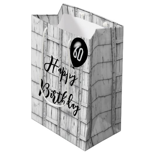 60誕生日対称素朴木目パターン ミディアムペーパーバッグ (正面アングル)