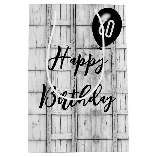 60誕生日対称素朴木目パターン ミディアムペーパーバッグ (正面)