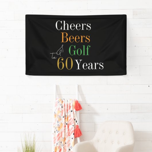 60誕生日応援ビアーズゴルフブラック金ゴールドパーティー 横断幕 (インサイチュ)