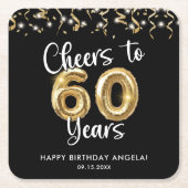 60誕生日応援～60年ブラック金ゴールド スクエアペーパーコースター (正面)
