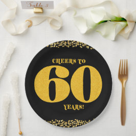 60誕生日応援～60年60歳金ゴールドブラック ペーパープレート