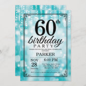 60誕生日招待状ティール(緑がかった色)グリッター 招待状 (正面/裏面)