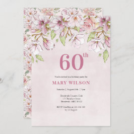 60誕生日招待状ピンクフローラ 招待状