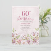 60誕生日招待状ピンクフローラ 招待状 (スタンド正面)