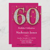 60誕生日招待状ピンク金ゴールドダイヤモンド大人 招待状 (正面/裏面)