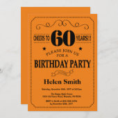 60誕生日招待状ブラック&オレンジ 招待状 (正面/裏面)