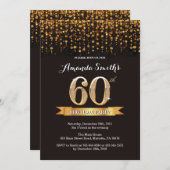 60誕生日招待状ブラック&金ゴールドグリッター 招待状 (正面/裏面)