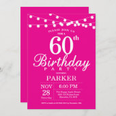 60誕生日招待状ホットピンク 招待状 (正面/裏面)