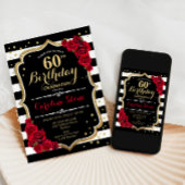 60誕生日招待状白黒ストライプバラ 招待状