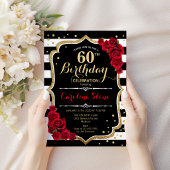 60誕生日招待状白黒ストライプバラ 招待状