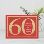 60誕生日招待状赤と金ゴールドグリッター 招待状 (スタンド正面)